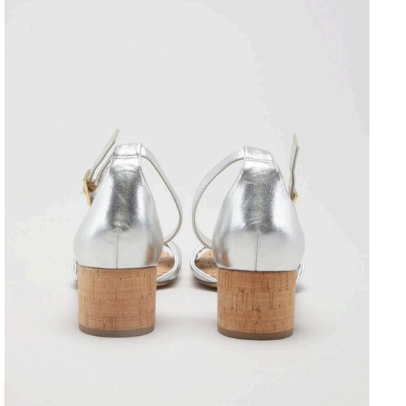 Diane Von Furstenberg FLORENCE METALLIC NAPPA LEATHER SANDALS IN SILVER Size 11 - Picture 4 of 12